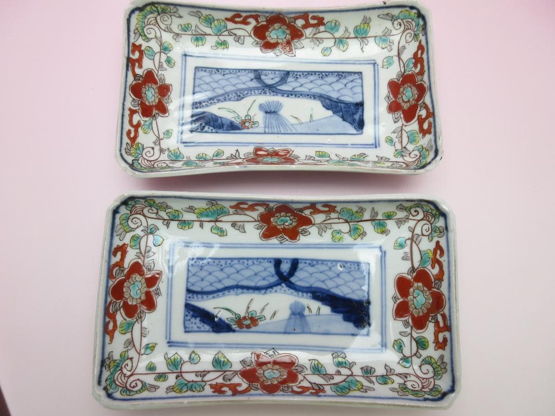 アンティーク 染錦 花紋 長皿 8客 MO70720