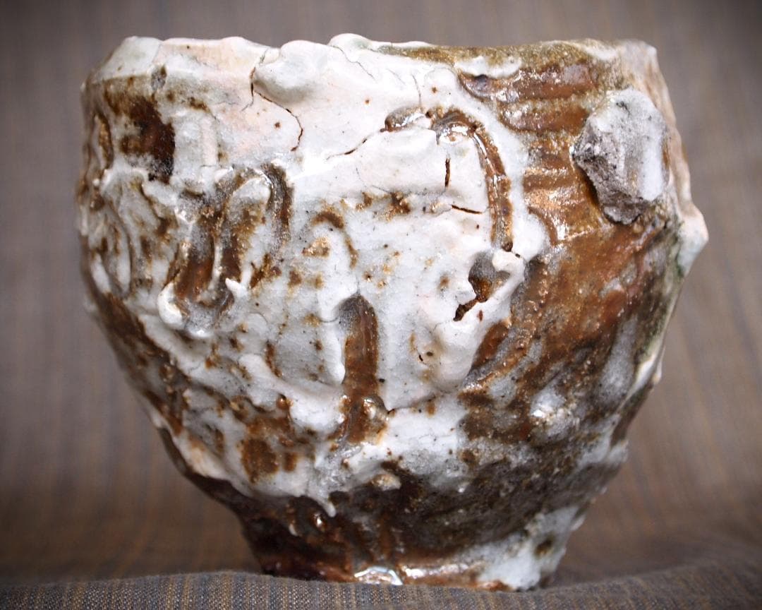 希少作★加藤委★川小牧引っ掻き茶碗★共箱