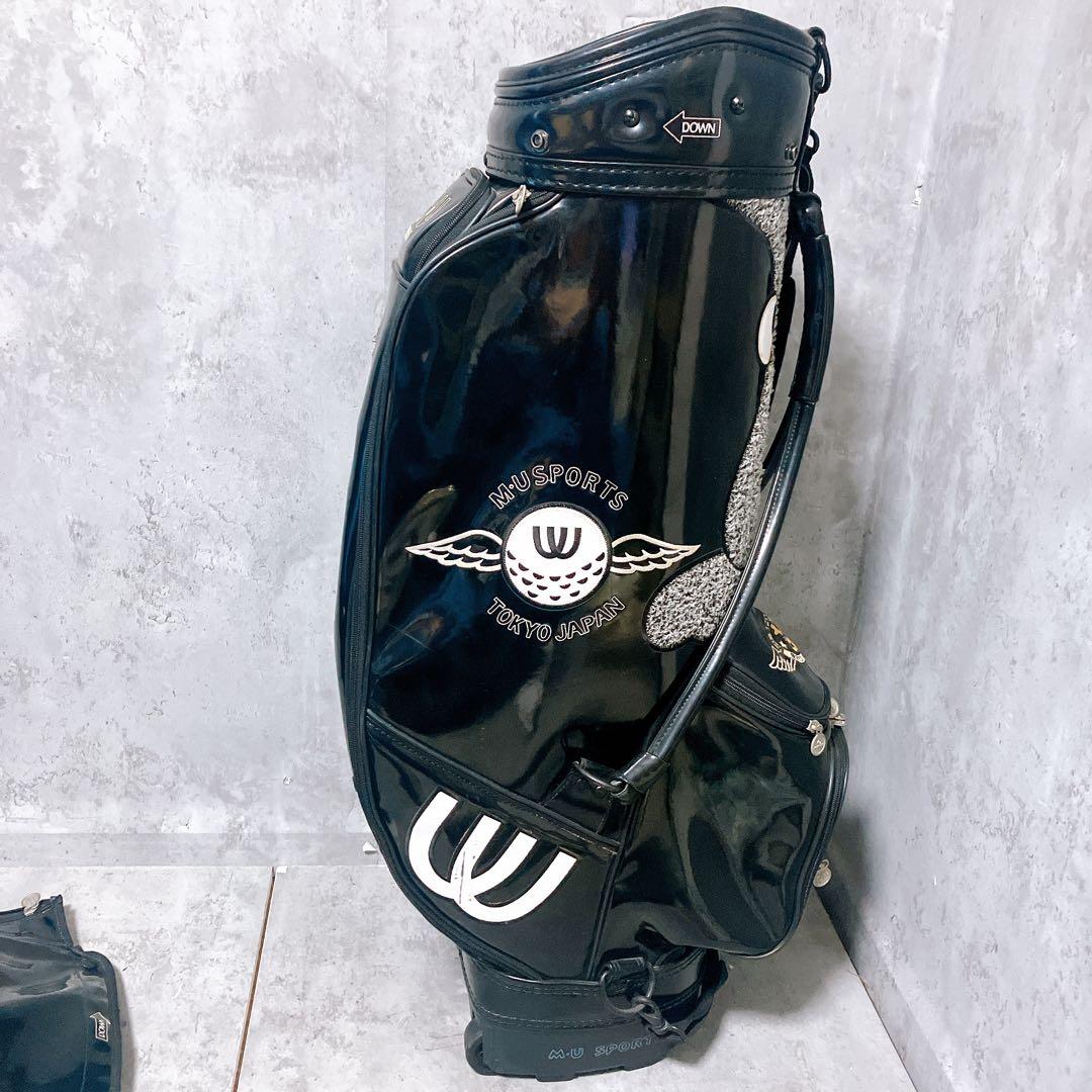 【希少】ミエコウエサコ キャディバッグ エナメル ブラック キャスター付 三点式