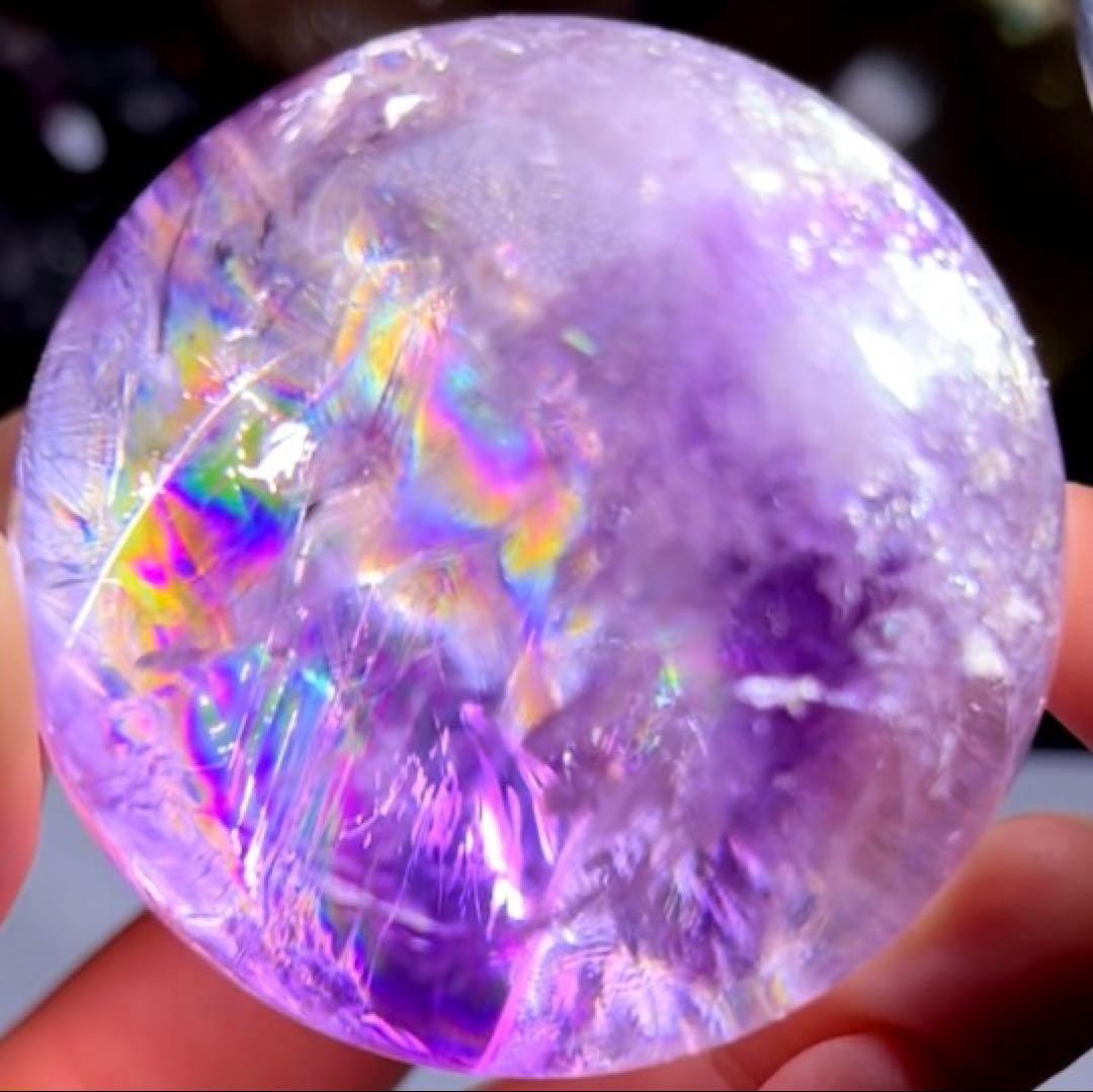 超絶綺麗✨52mm 虹入りアメジスト　丸玉　スフィア　紫水晶