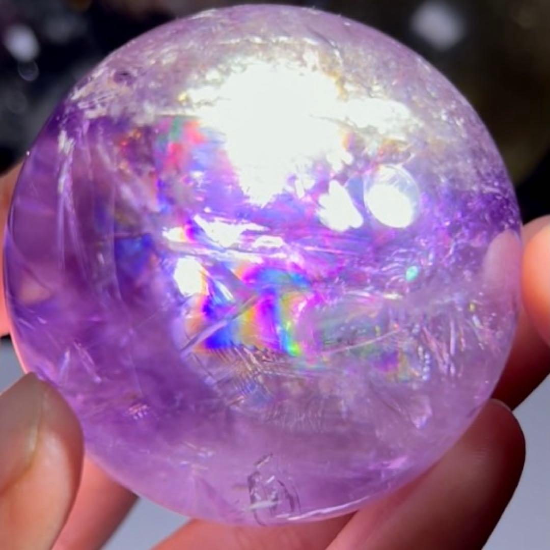 超絶綺麗✨52mm 虹入りアメジスト　丸玉　スフィア　紫水晶