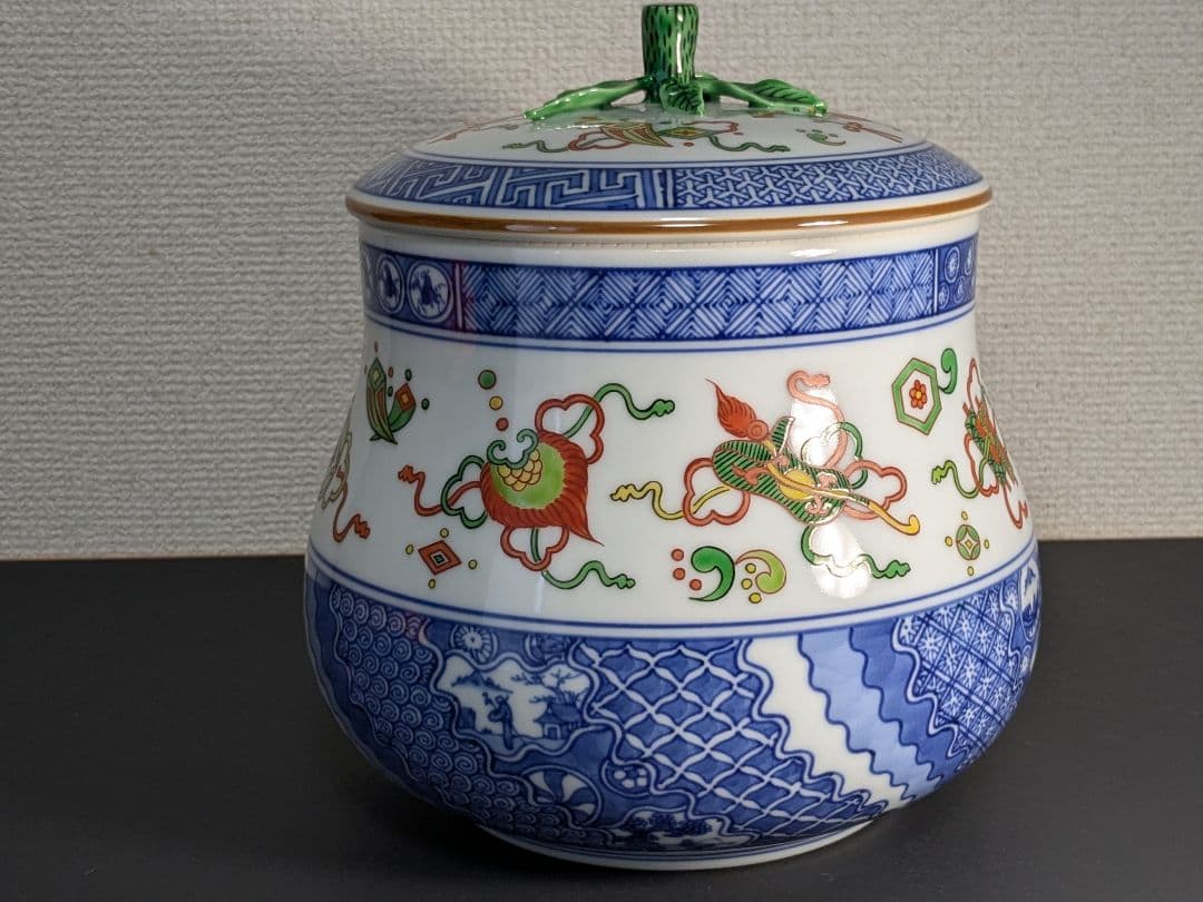 【上作】京焼　五代三浦竹泉　色絵祥瑞砂金袋水指