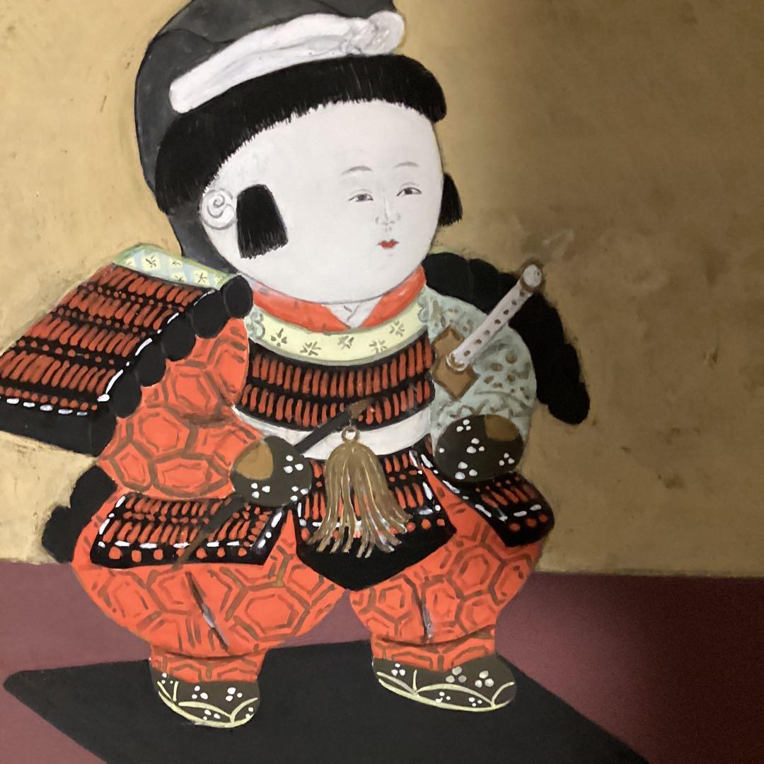 安田靫彦　　板彩色画【タイトル御所人形図　】　額装なし　肉筆　共シール在　即決