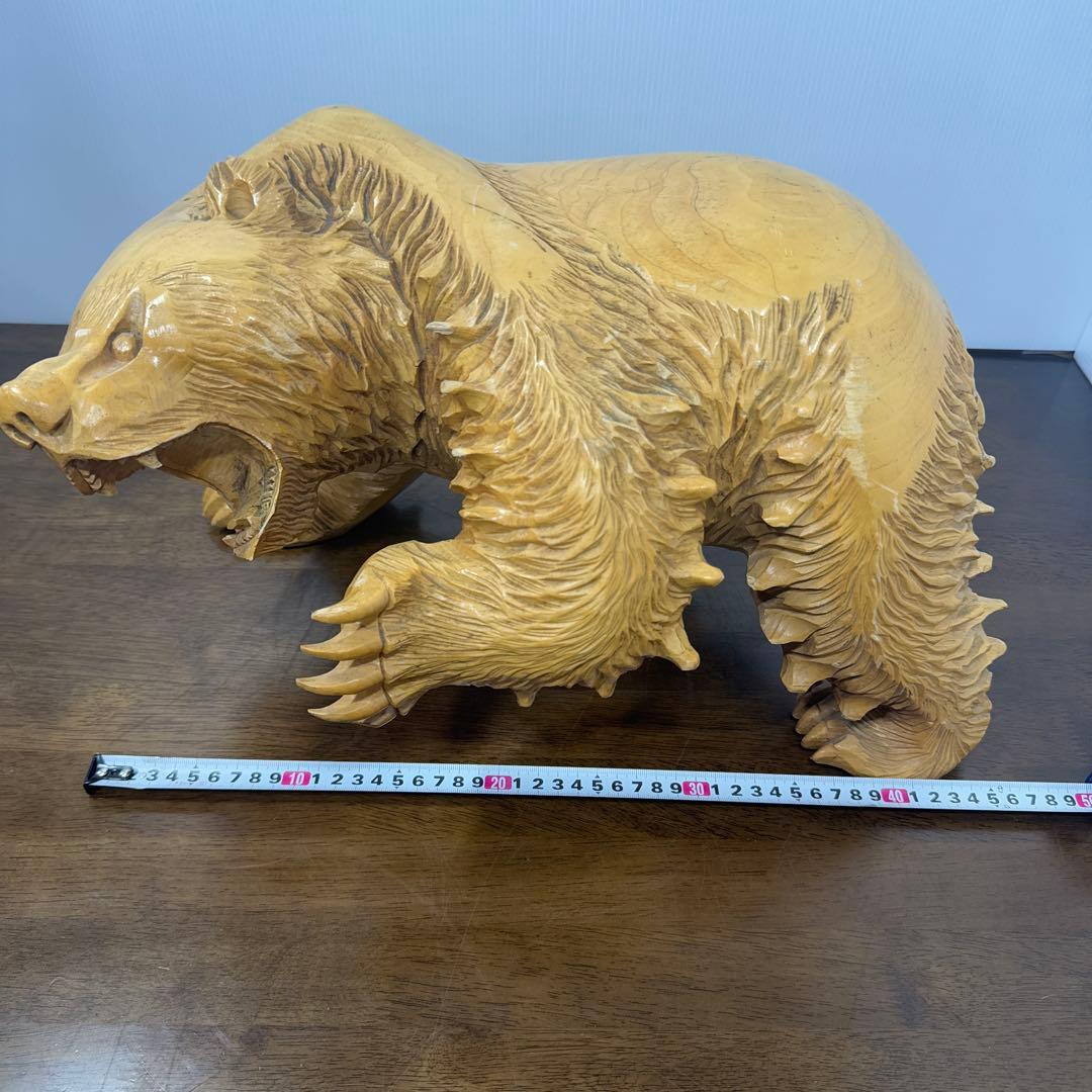 【希少】 木彫り 熊 一刀彫 怒り熊 置物 全長約40cm 工芸品