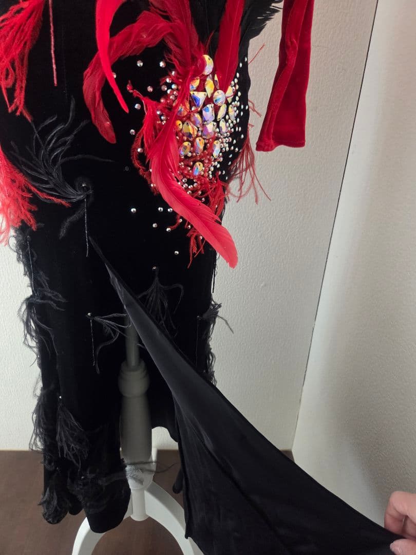 ラテンドレス 赤 黒 ツーウェイ 社交ダンス