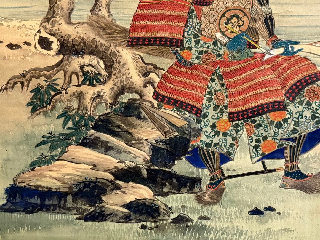 晩翠画　武士の図　絹本肉筆　掛軸　古美術　送料込み250618