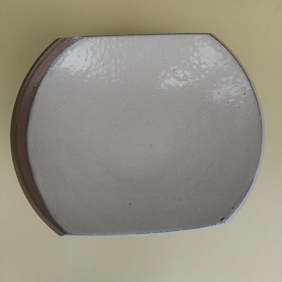 萩焼　新庄貞嗣　萩白釉台皿　長期保管品　個展カタログ付き