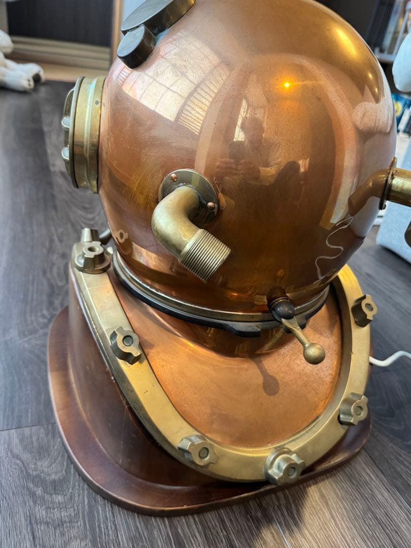 アメリカ海軍省潜水ヘルメット 銅と真鍮製　レトロ　台共 幅38x奧42x高47c