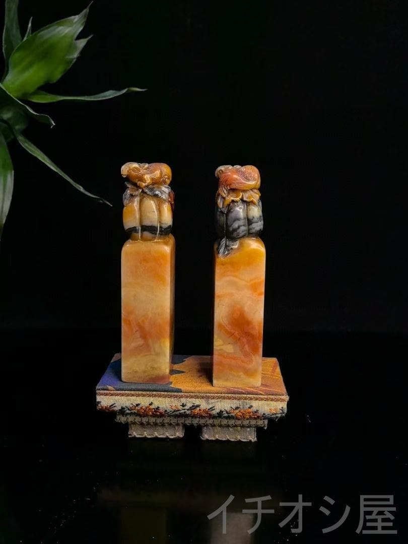 【松鼠南瓜】印章・ 五彩芙蓉石彫刻印章｜寿山石印鑑｜開運置物｜細密彫｜文房聖品