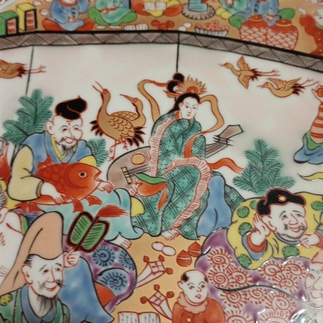 八角形の伝統的な絵柄陶器皿