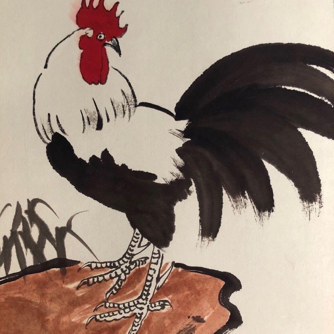 【徐悲鴻・四条屏】「春月禽生」掛軸セット　表装済み／全体163×38cm