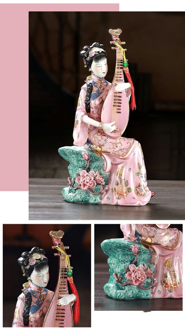 古筝、琵琶中国陶磁器工芸置物、博古架収蔵磁器工芸品