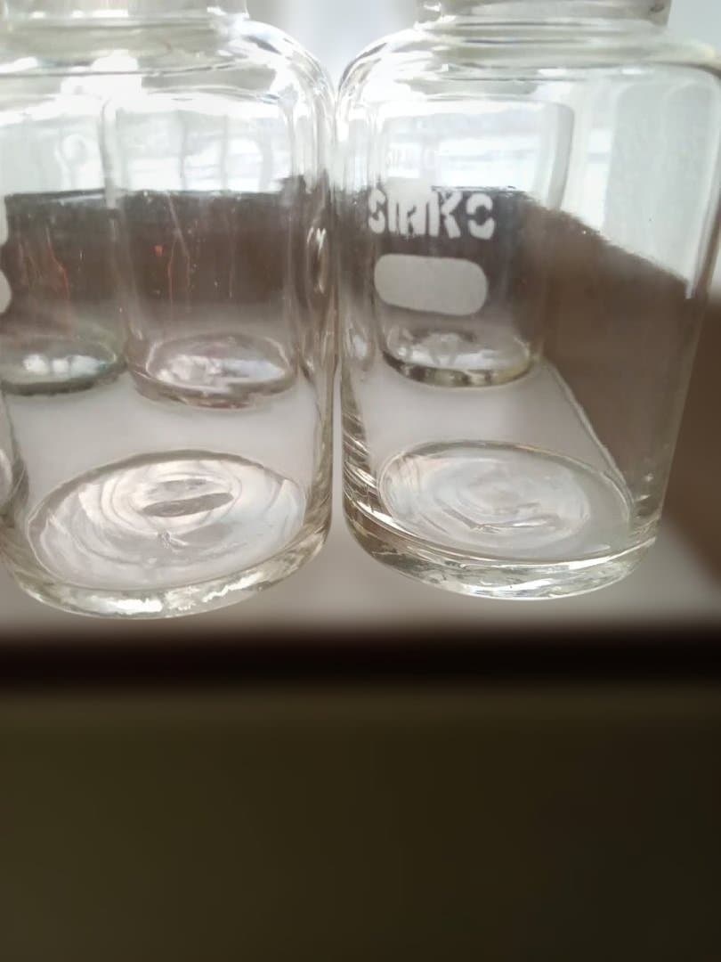 昭和レトロ 吹きガラス製 気泡有り 刻印入り 理化学硝子瓶 6本セット・美品