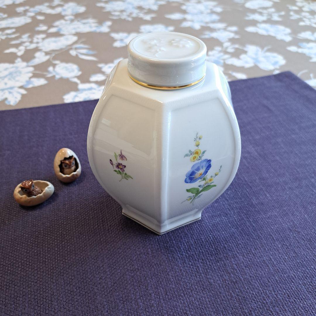 マイセン 八角形蓋付き 陶器 花柄収納容器