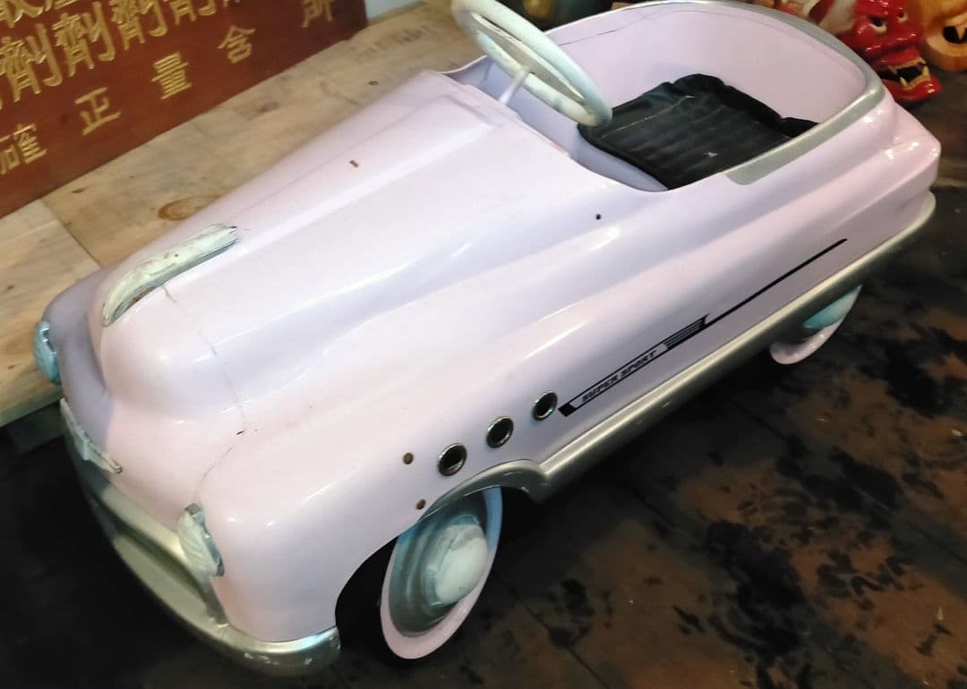 希少ブリキ 足こぎペダルカークラッシクカー旧車 ピンク SUPER SPORT