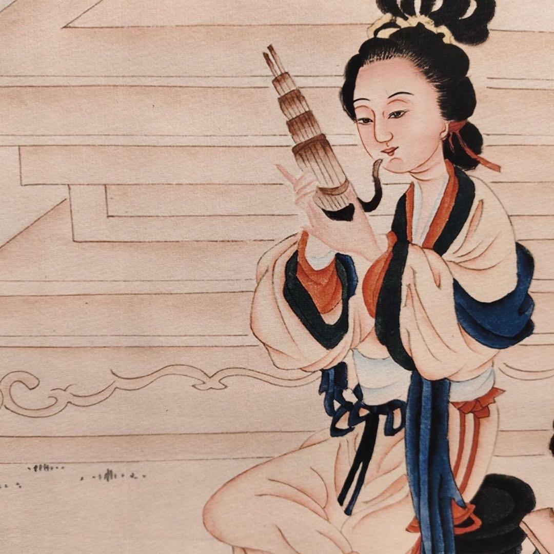 郎世寧 仙宮仕女図　中堂掛け軸　中国宮廷人物画　宣紙　書画工芸