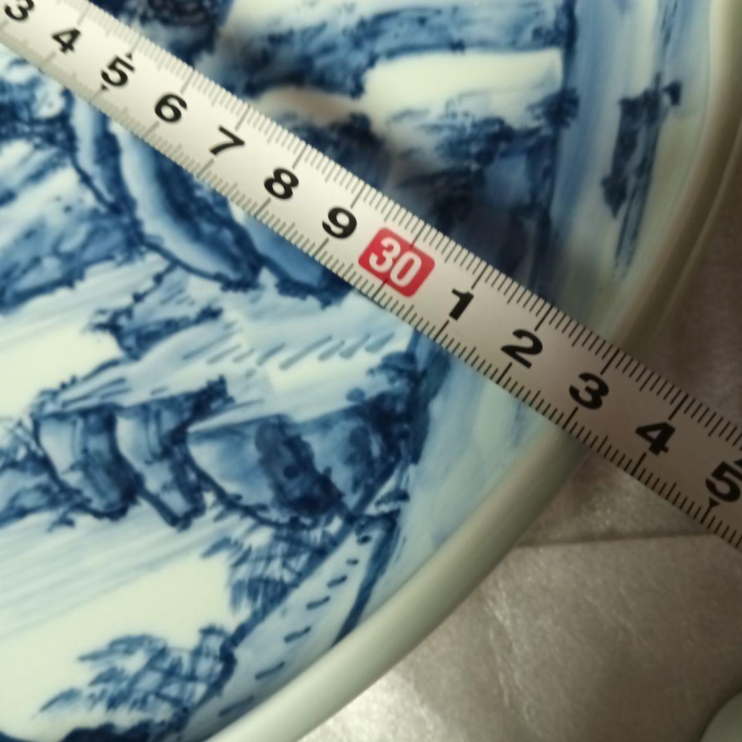 高級 レア 有田焼 青い山水画 波型皿 大皿 取り皿 染付 青白い風景画 工芸品