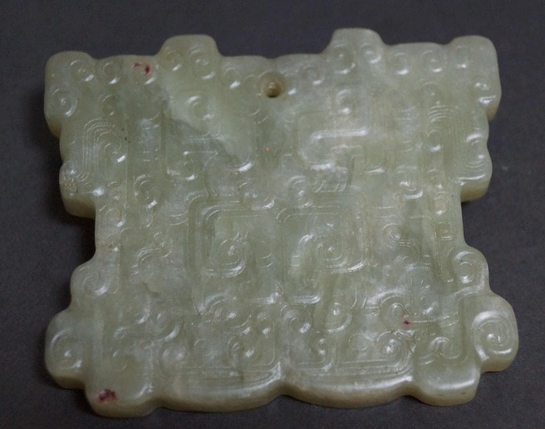 古代 和田玉(ホータン)細工彫り獣面珮 大型根付 帯飾り 提げ物 装飾品☆戦漢彫