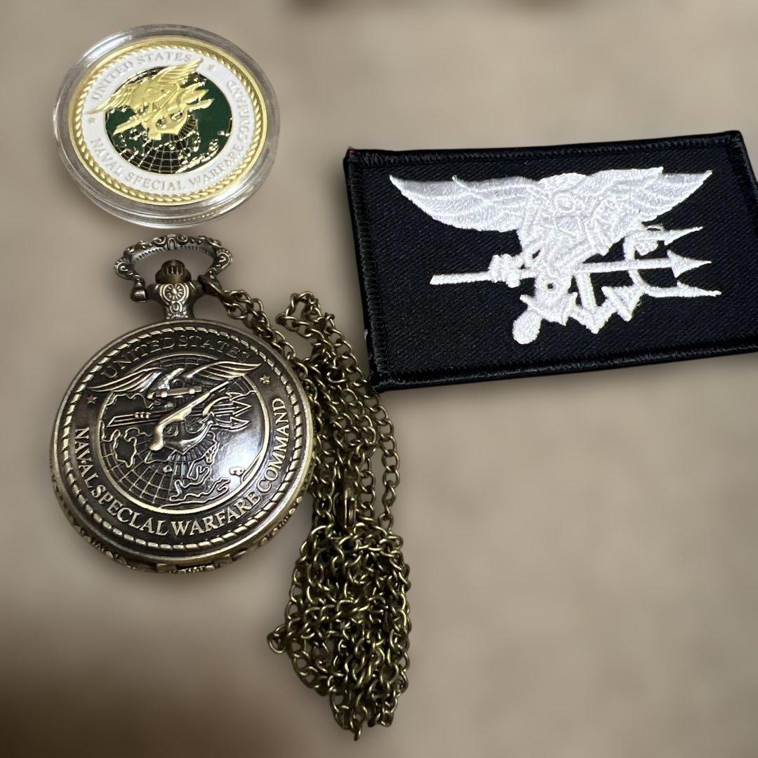 実物　イラク戦争米軍海軍特殊部隊シールズポケットウォッチ ワッペン4点セット