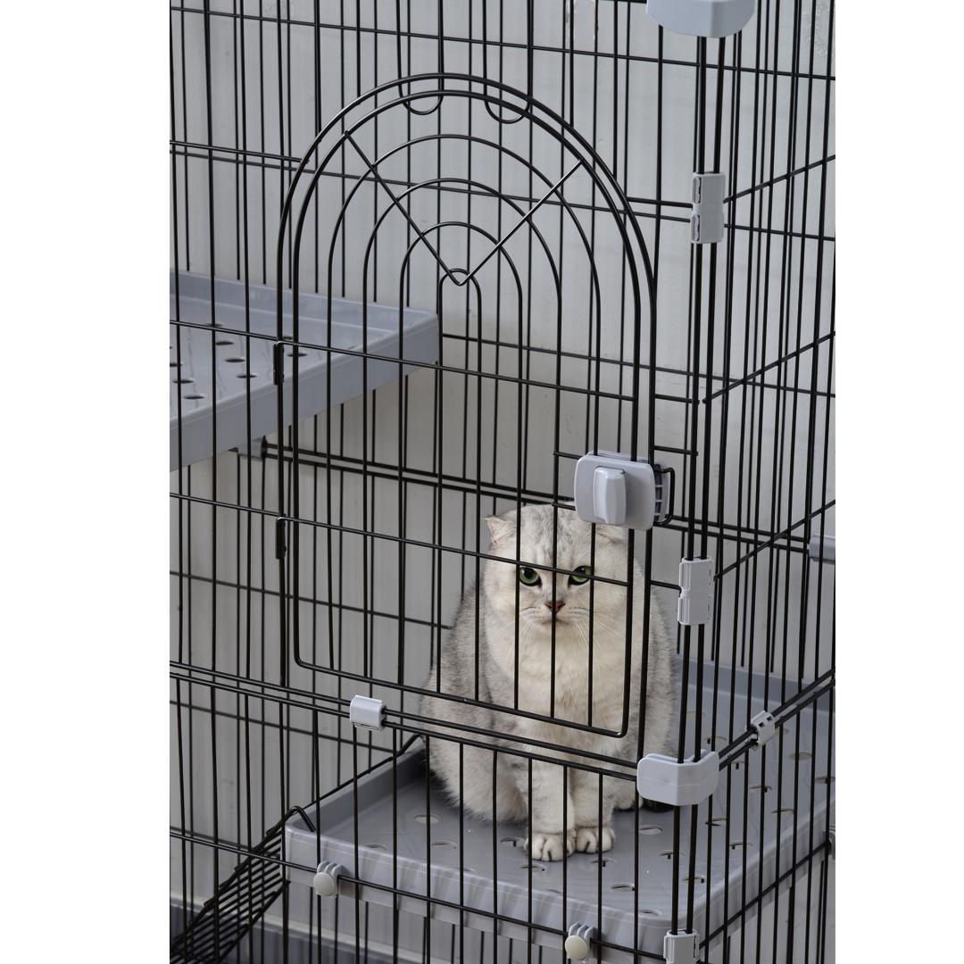 【グレー】猫 ケージ キャットケージ 2段 猫ゲージ 多段 脱走防止ペットケージ