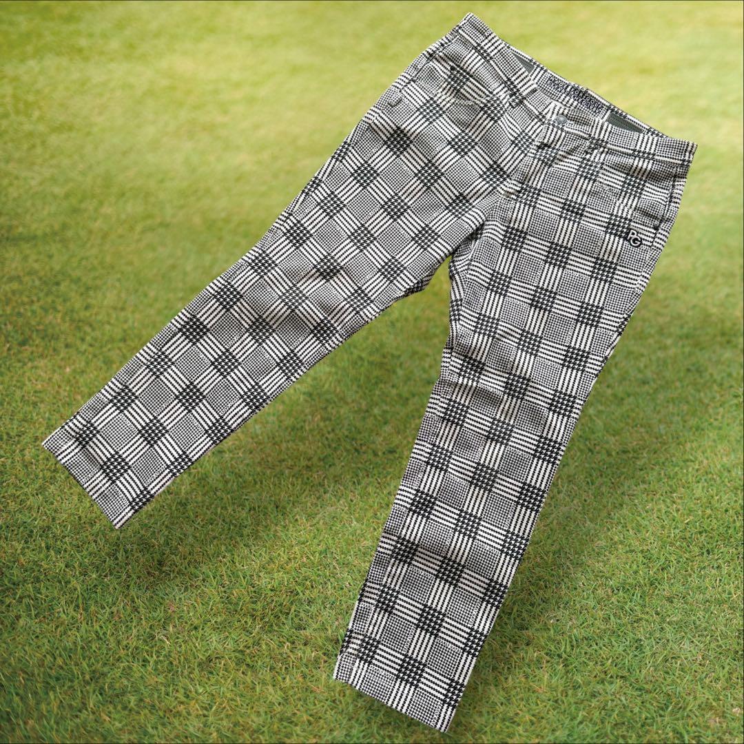 現行モデル　パーリーゲイツ　パンツ　L〜XL相当 チェック　黒　白　コットン素材