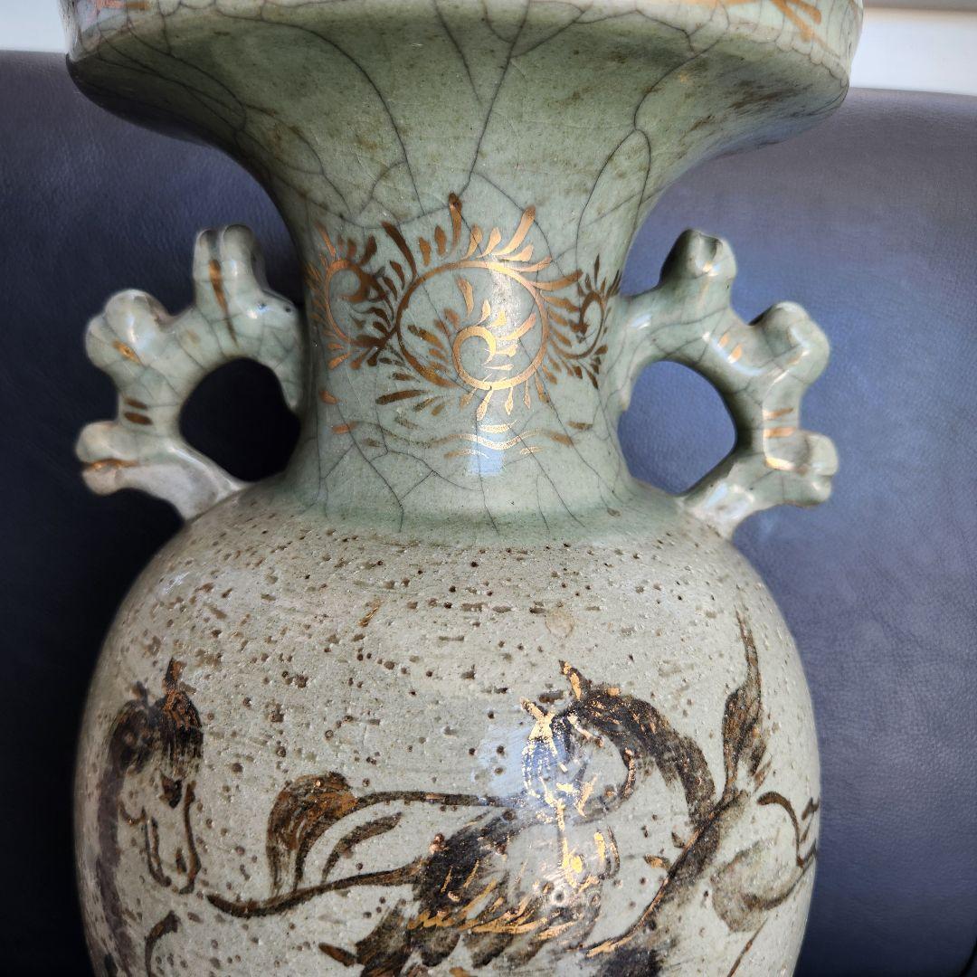 美術品 大堀 相馬焼 松永窯 耳付き花瓶(特大)