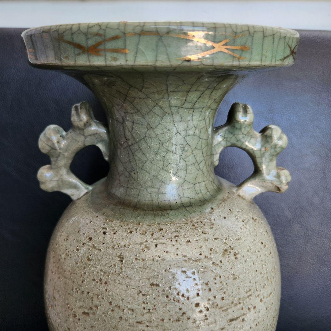 美術品 大堀 相馬焼 松永窯 耳付き花瓶(特大)