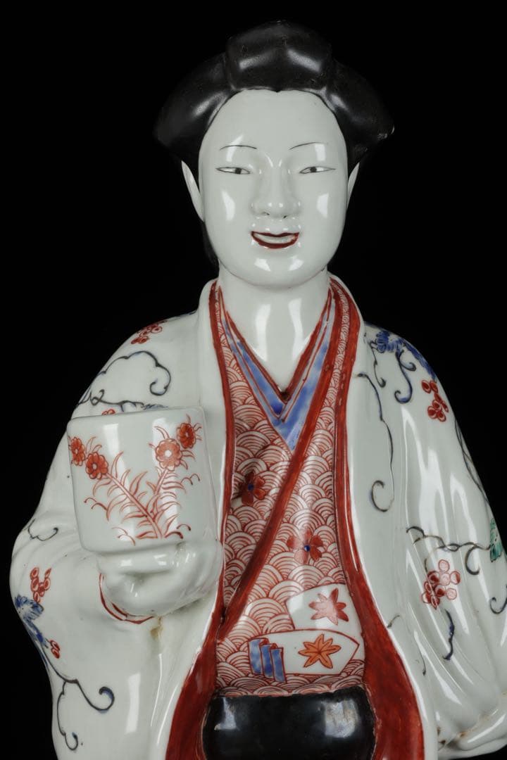 ラ*ラ様 江戸期 古伊万里 柿右衛門様式 色絵陶製美人人形 婦人像 女性像 古美