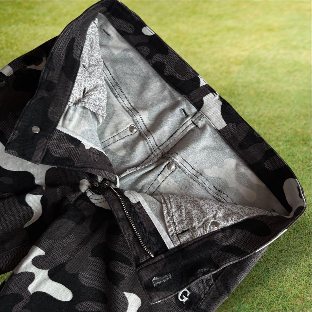 パーリーゲイツ　パンツ　迷彩　S〜M相当　白　黒　グレー　コットン素材　3