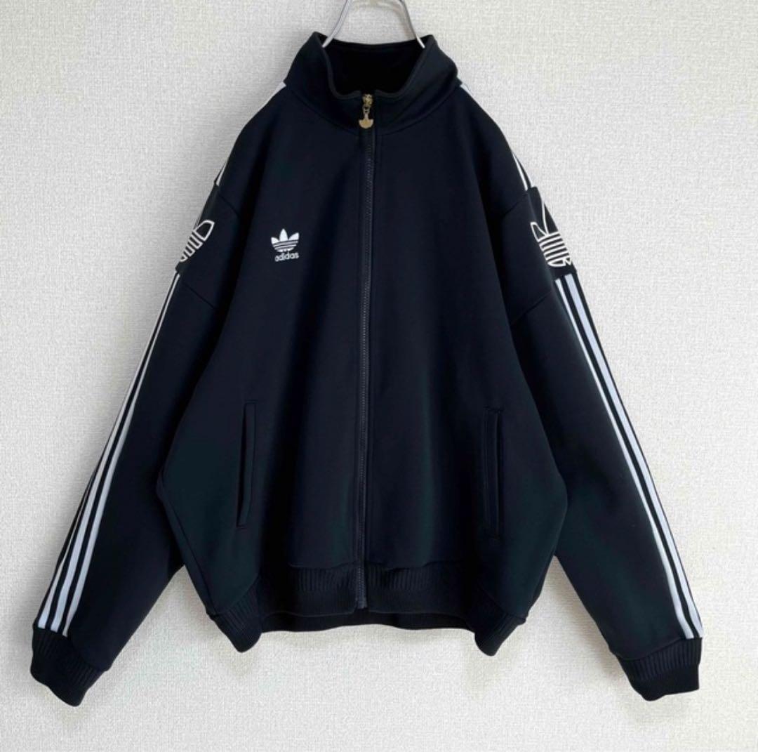adidas アディダス トラックジャージ ブラック 胸元&両袖ロゴ 90s