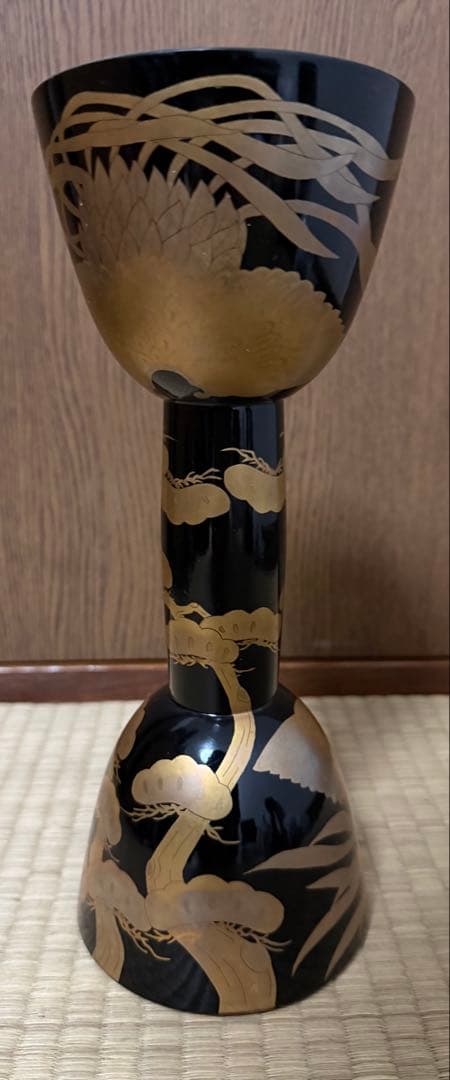 中古　和楽器　蒔絵　鼓　胴　小鼓　木製
