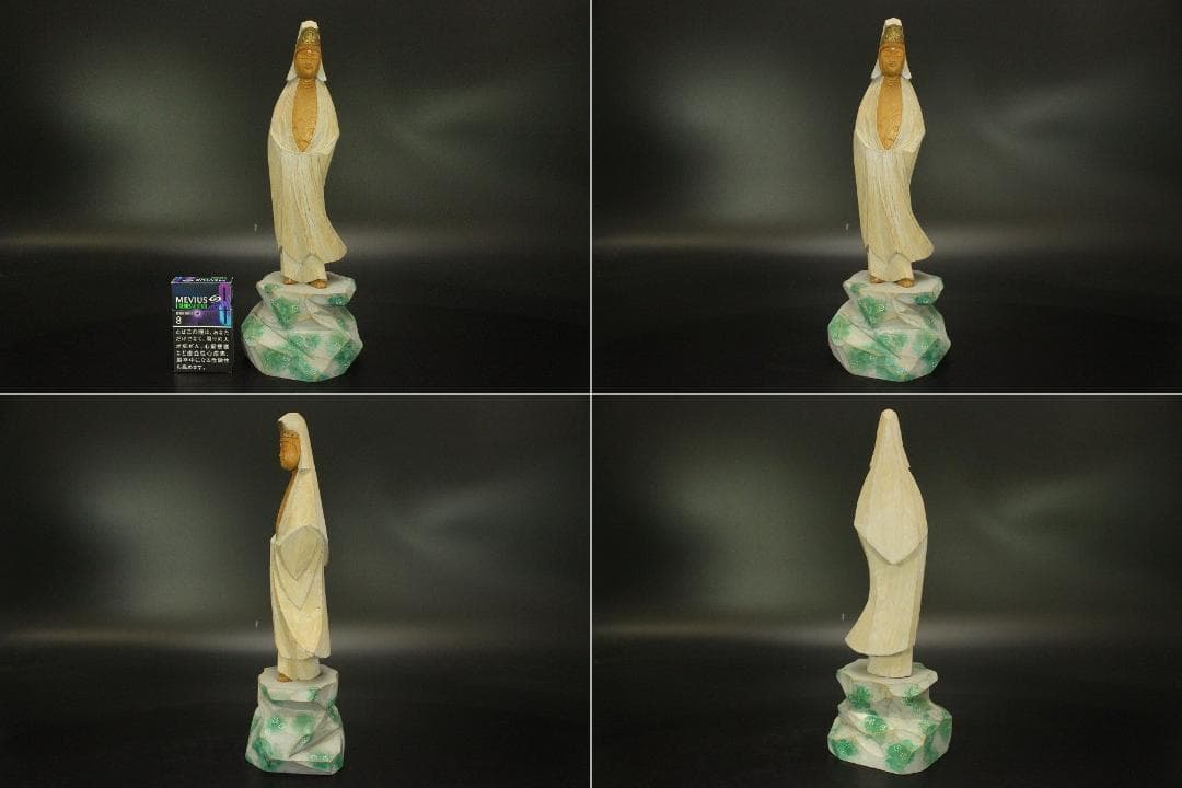 仏教美術 彩色 観音菩薩像 木彫(A705)