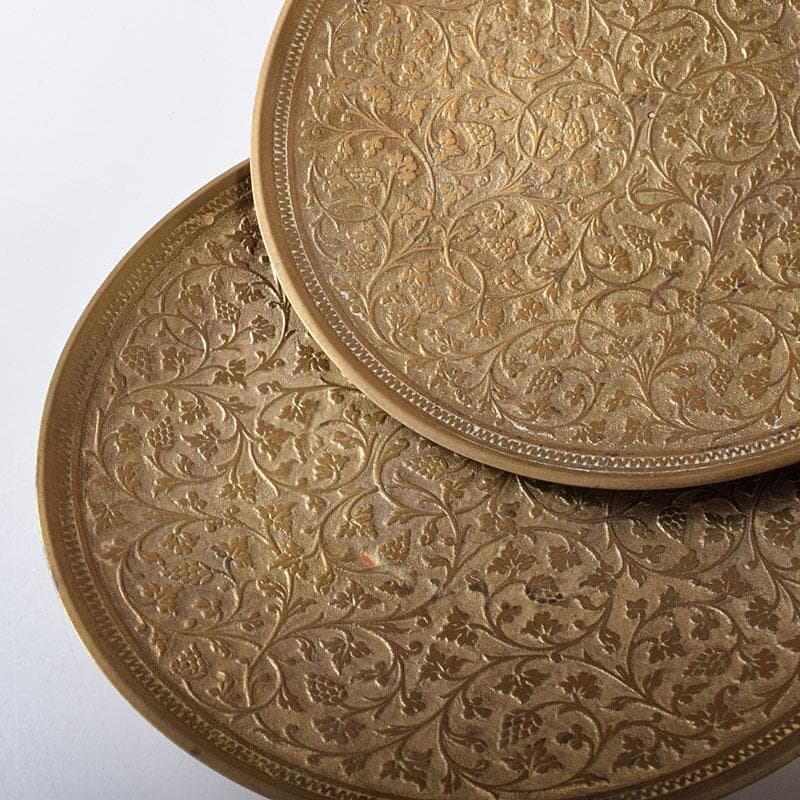 時代金工　印度製　黄銅　苺唐草文　槌出　皿　五客　時代箱　V　R8304