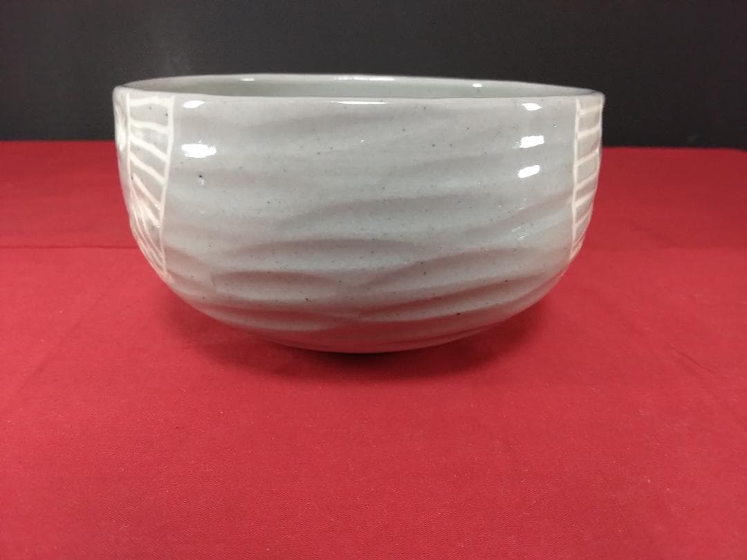 茶道具　　膳所焼 三島写　【俵茶碗　岩崎新定 陽炎園 】