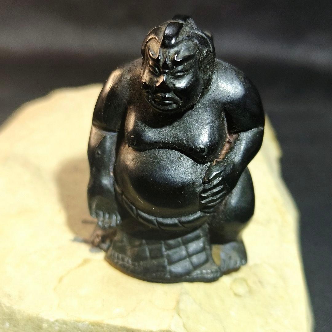 江戸骨董 黒檀彫り根付 相撲力士 手作り 無銘 時代物 旧家蔵出蒐集家放出美品