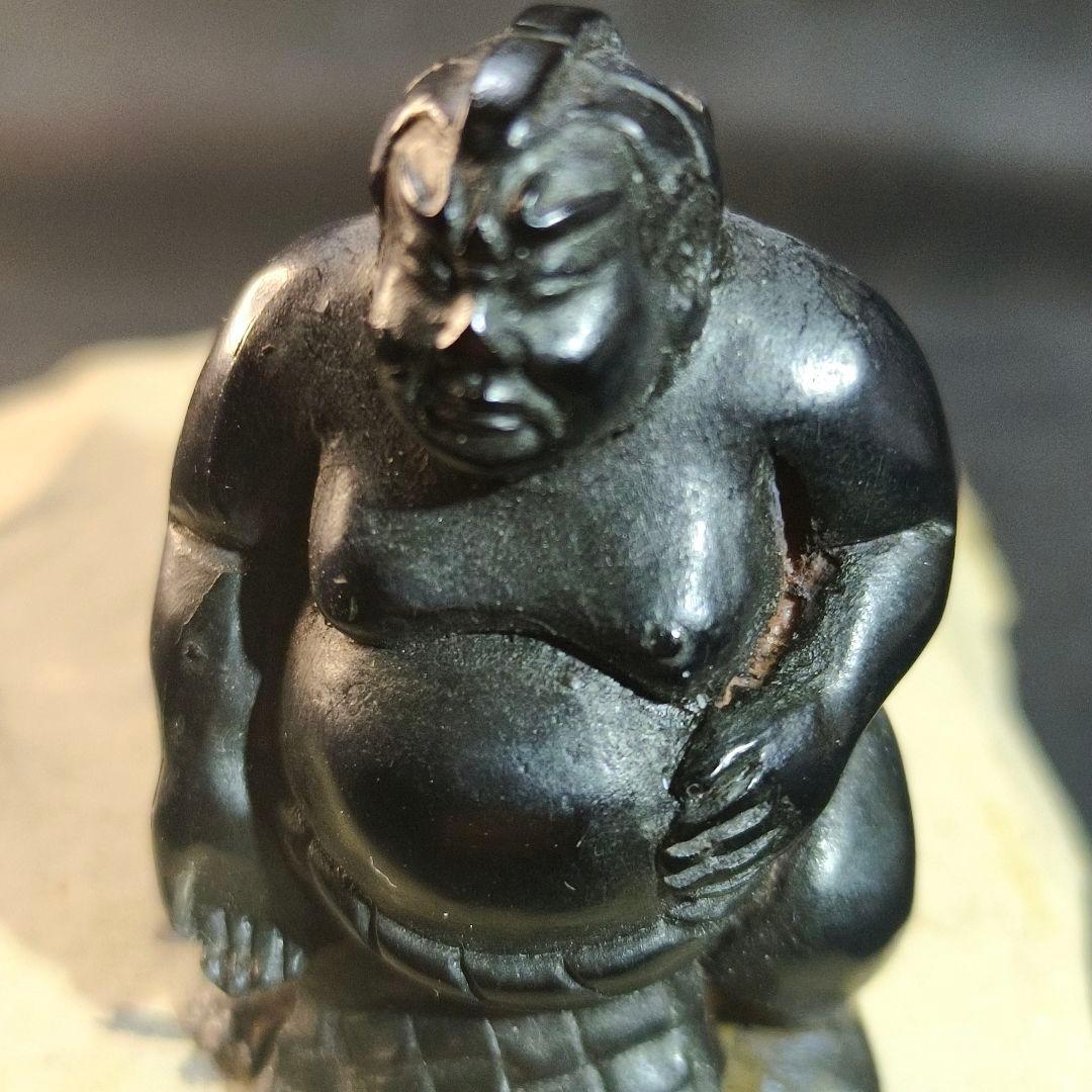 江戸骨董 黒檀彫り根付 相撲力士 手作り 無銘 時代物 旧家蔵出蒐集家放出美品