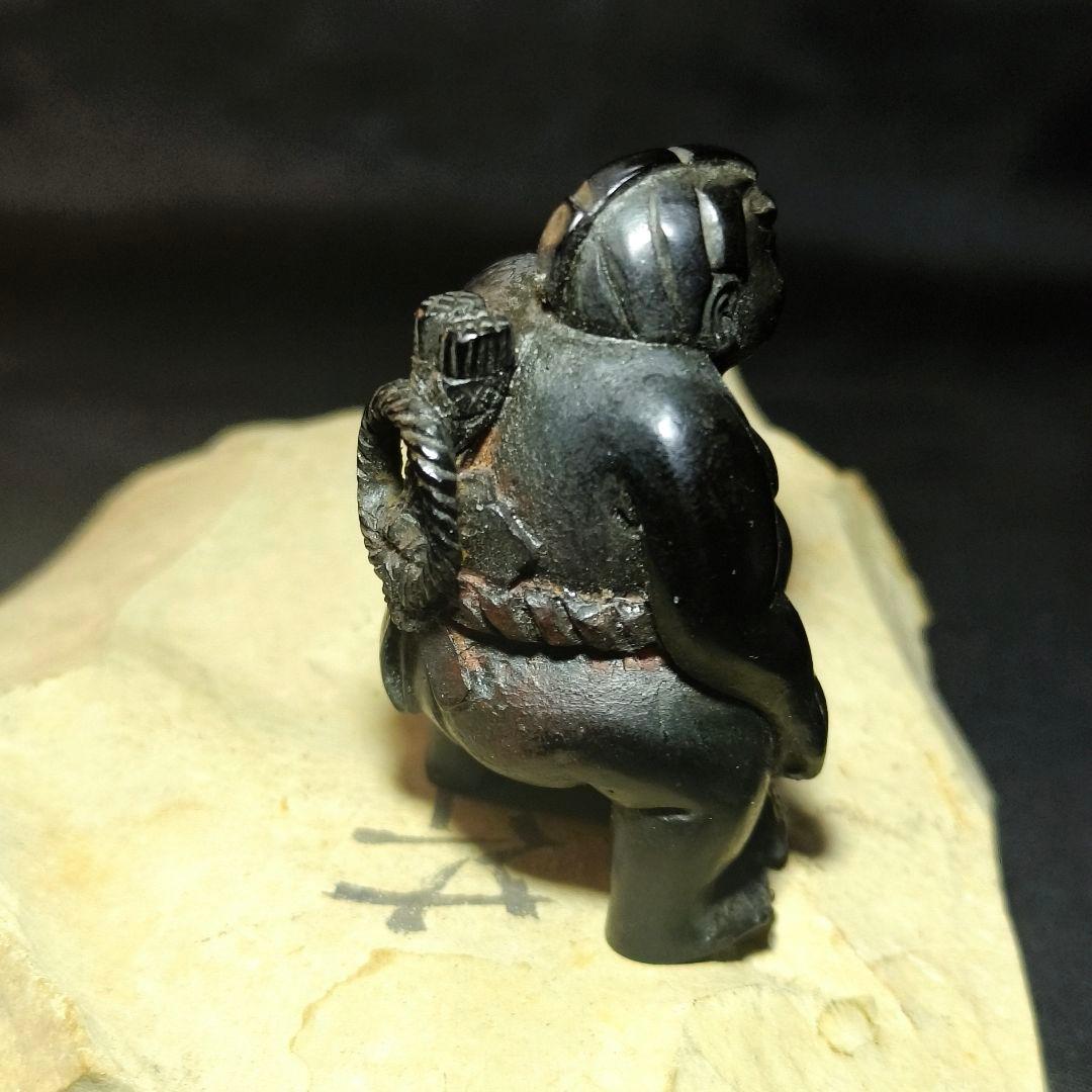 江戸骨董 黒檀彫り根付 相撲力士 手作り 無銘 時代物 旧家蔵出蒐集家放出美品