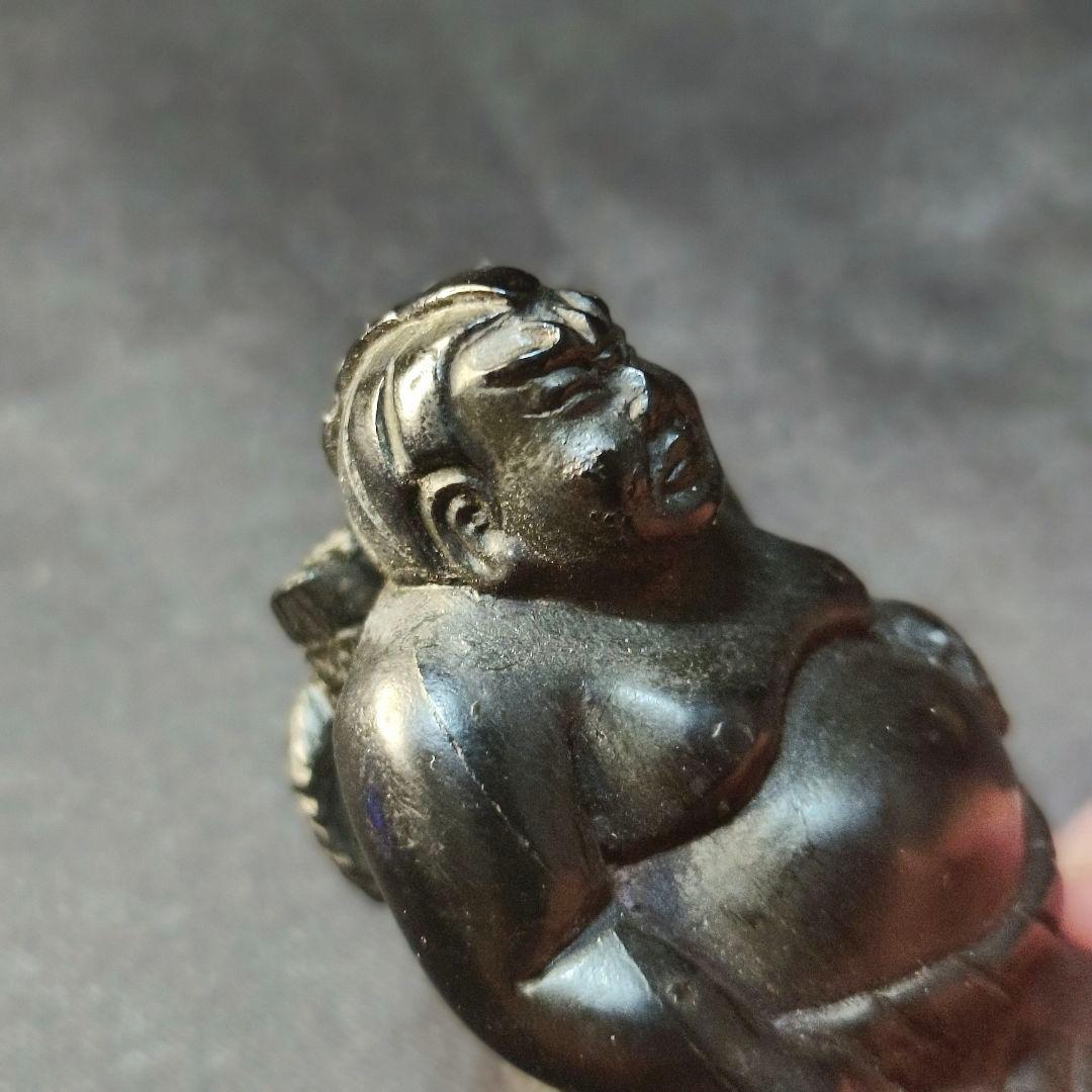江戸骨董 黒檀彫り根付 相撲力士 手作り 無銘 時代物 旧家蔵出蒐集家放出美品