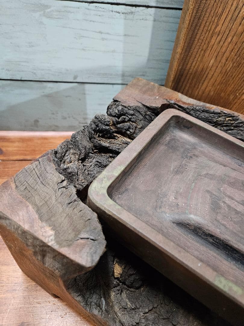 アンティーク 古硯 在銘 玉泉作 渭原石 木製ケース 墨 松山堂監製 天然木製