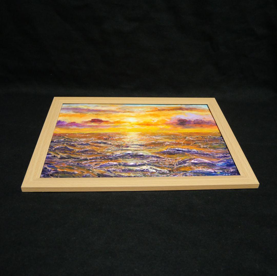 油絵 油彩 油彩画 絵 絵画【夕焼けの海】A4