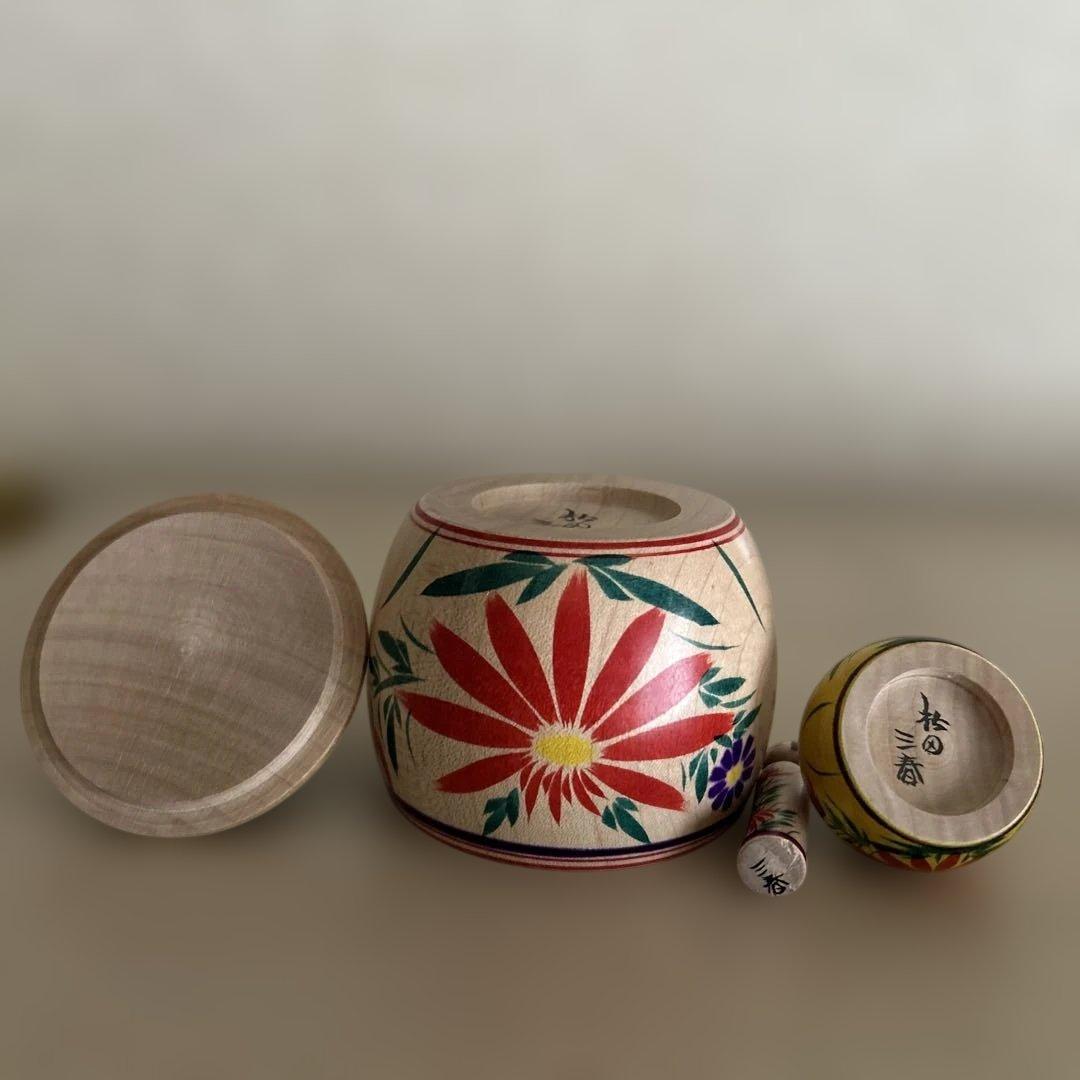 三春文雄工人 こけし 【蓋付き入れ子えじこ】