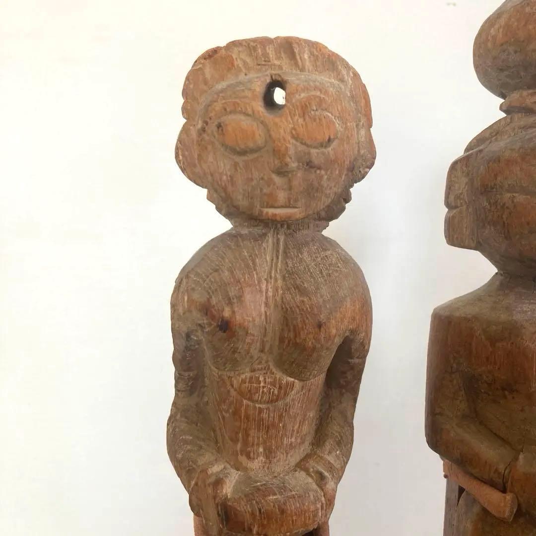 インド民族木彫像ペア｜ギャラリー猫購入品｜宗教民芸・アートオブジェ（H27cm）