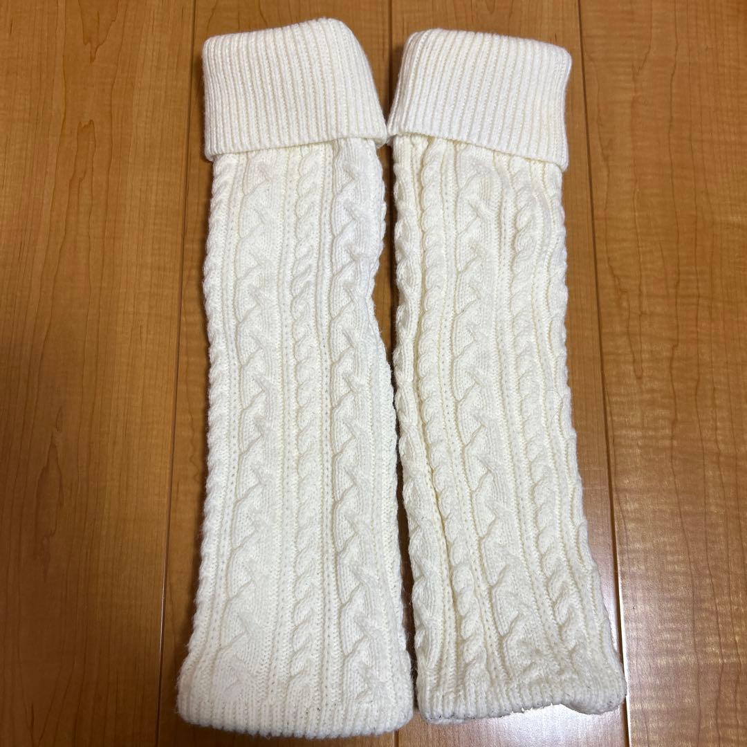 【美品】ビームスゴルフ ケーブルニット帽＆レッグウォーマー セット ホワイト