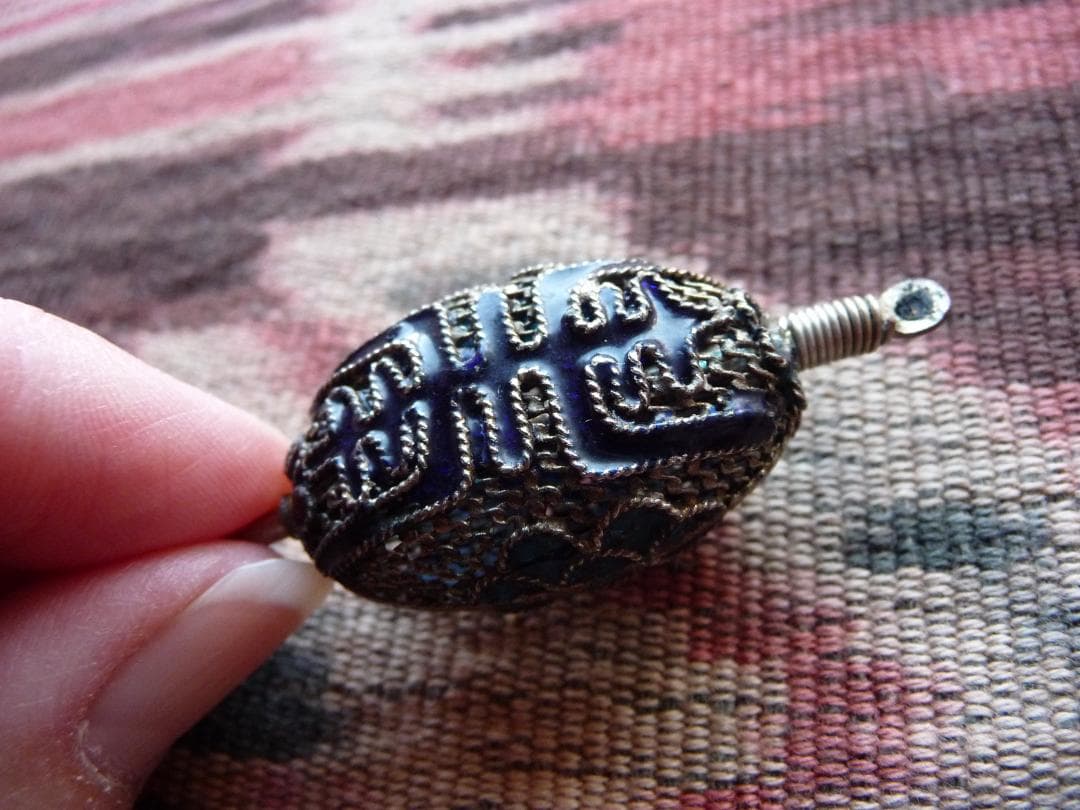 中国　銀細工　七宝　銀線　簪　粉彩　ペンダント