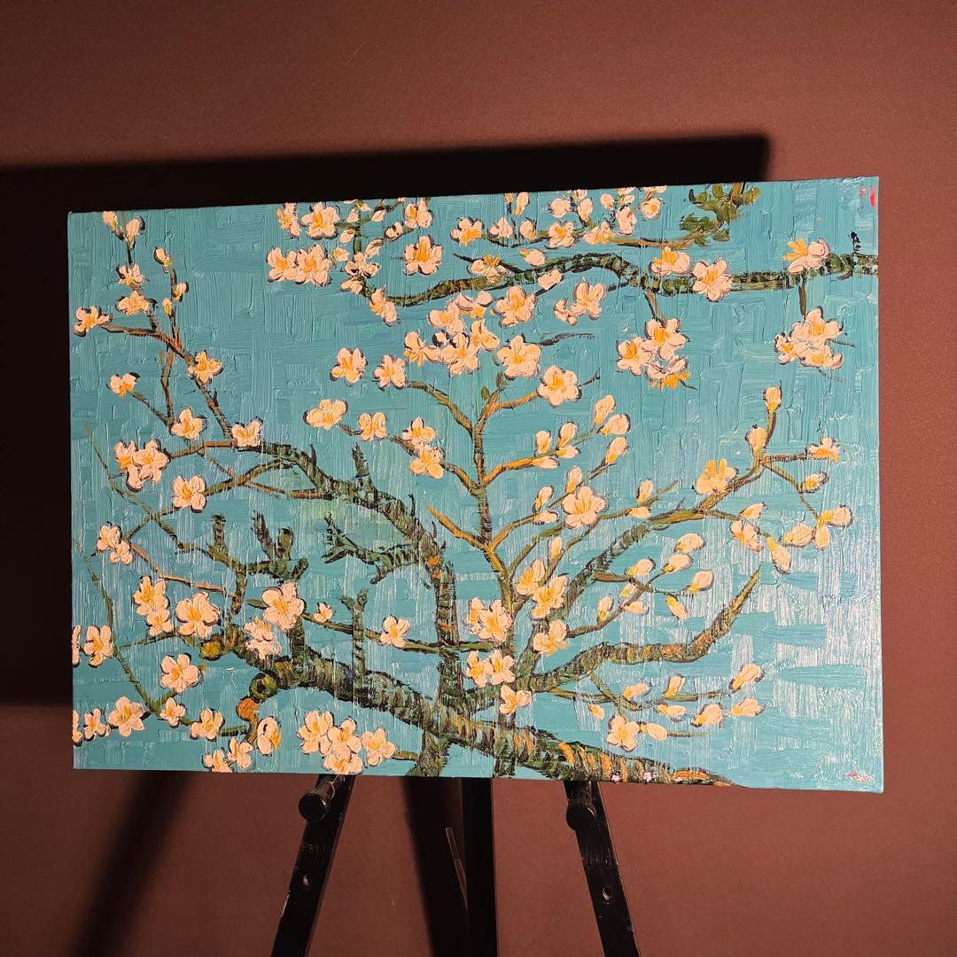 （大）手書き油絵 ゴッホ 花咲くアーモンドの枝 肉筆絵画 インテリア 油彩画
