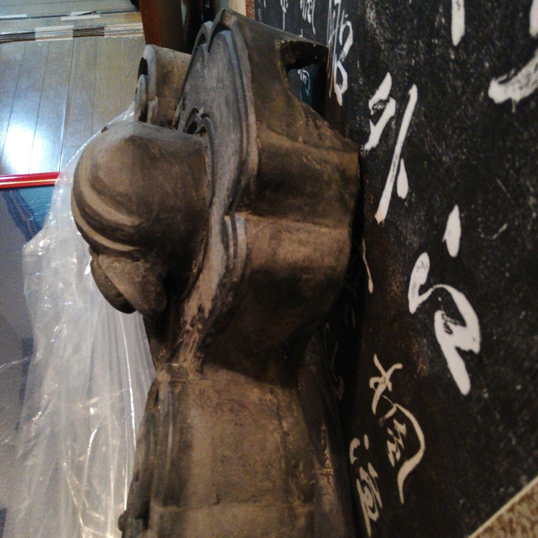 大旧家江戸時代後期屋敷大棟用宝珠古鬼瓦横幅８０センチ高さ４５センチ赤土漆喰付き品