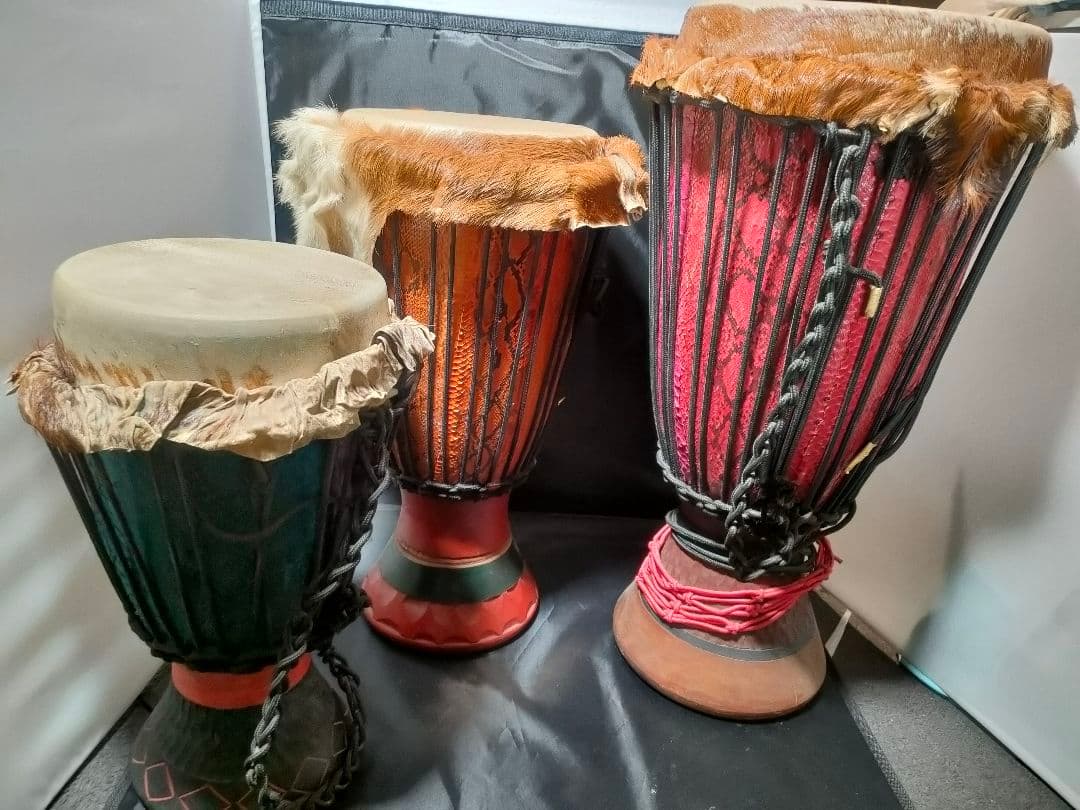 3本セット 西アフリカパーカッション 本場のセネガル産 ジャンベ レアな蛇革