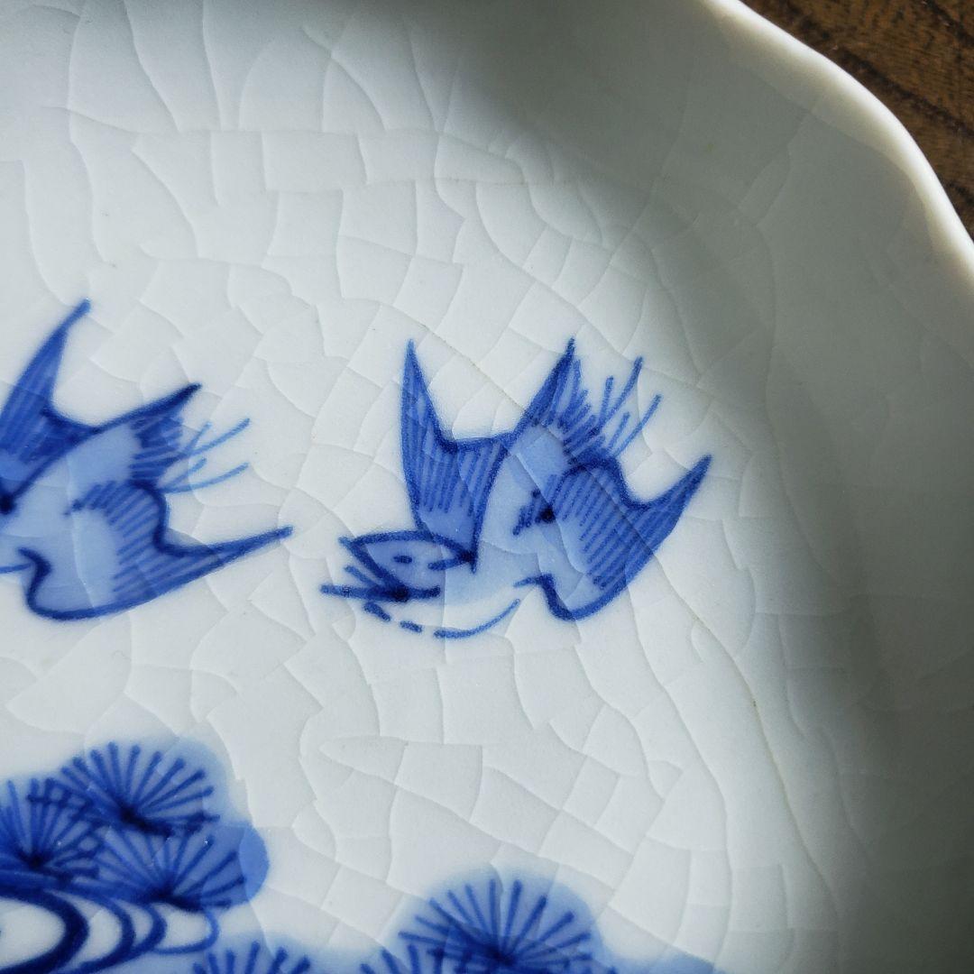 古伊万里　小皿　染付　鳥　若松　川　草原　江戸　アマテ