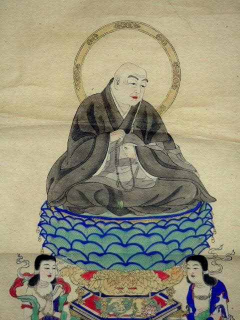 ♥掛軸　【木版画】【 法然上人 】掛け軸　ジャンク　浮世絵　骨董品