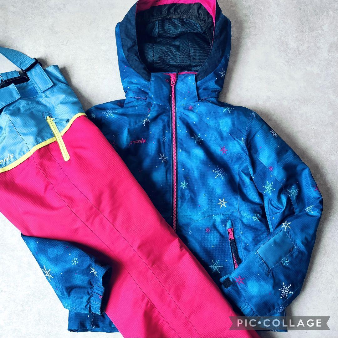 美品　Phenix　スキーウェア　女の子150 140　雪結晶ブルー×ピンク上下